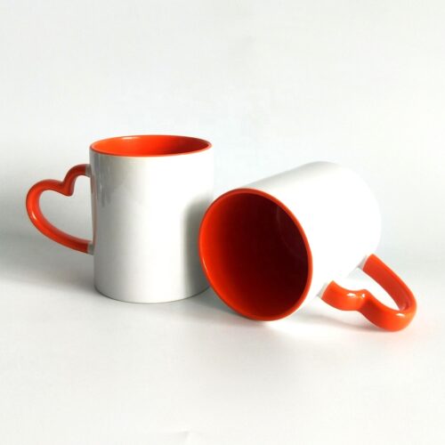 Sublimation Inner Heart Handle Color Mug Orange by meriTokri