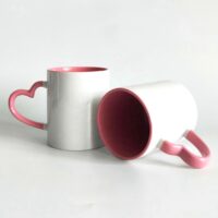 Sublimation Inner Colour Heart Handle Mug Pink